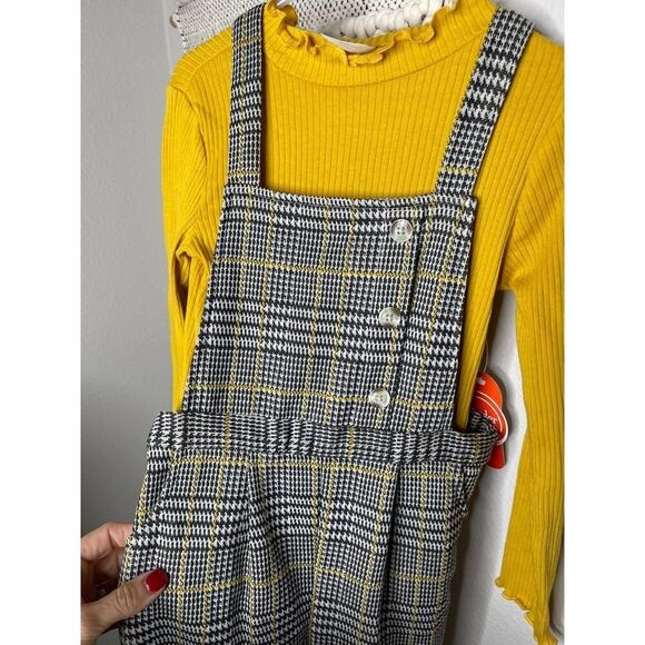 Girls Yellow Plaid Overalls Outfit 4T - Picture 2 of 5